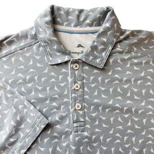 Tommy Bahama Gray Marlin Print Short Sleeve Polo Shirt - Men's Size Small